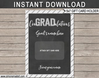 Graduation Gift Card Holder Printable Template - conGRADulations - Silver Glitter & Chalkboard - INSTANT DOWNLOAD with EDITABLE to/from Name