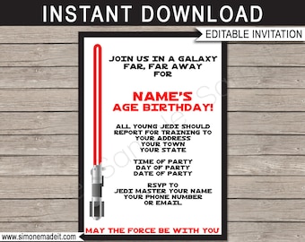 Star Wars Birthday Invitation: Editable Text, Red Design (Instant Download)