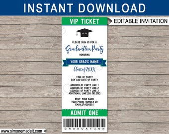 Editable Graduation Ticket Invitation: Navy Blue & Green (Digital Download)