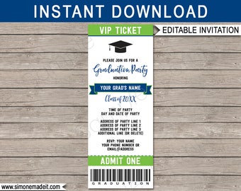 Graduation Ticket Invitation - Graduation Party - Grad Invite - Navy Blue & Sea Green - for any Year - INSTANT DOWNLOAD with EDITABLE text