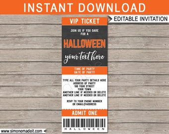 Halloween Party Ticket Invite Template - Printable Invitation - Costume, Cocktail, Class, Movie Night - INSTANT DOWNLOAD with EDITABLE text