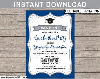 Navy Blue Graduation Party Invitations: Editable Template (Digital Download)