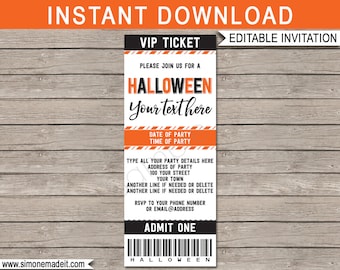 Halloween Party Ticket Invitations Template - Printable Invite - INSTANT DOWNLOAD with EDITABLE text - you personalize at home