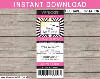 Magic Party Ticket Invitation Template - Printable Pink Magic Birthday Party Invite - Magic Theme - EDITABLE TEXT DOWNLOAD - you personalize