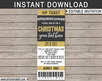 Christmas Party Ticket Invitation Template - Printable Xmas Invite - Cocktail Party Open House Celebration - INSTANT DOWNLOAD text EDITABLE