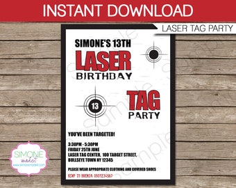 Laser Tag Invitation Template - Birthday Party - INSTANT DOWNLOAD with EDITABLE text - you personalize at home