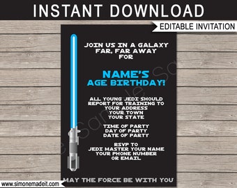 Star Wars Party Invitation - Star Wars Birthday Party Invite - Blue - INSTANT DOWNLOAD with EDITABLE text - you personalize at home