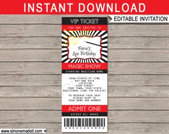 Magic Party Ticket Invitation Template - Printable Magic Theme Birthday Party Invite - INSTANT DOWNLOAD with EDITABLE text - you personalize