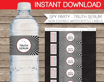 Truth Serum Water Bottle Labels or Wrappers - Spy Birthday Party - Secret Agent Party - INSTANT DOWNLOAD Printable Template