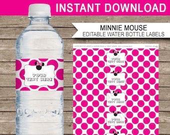 Minnie Maus Wasserflaschenetiketten Vorlage - Druckbare Geburtstagsdekoration - SOFORTIGER DOWNLOAD - EDITIERBARER Text