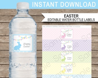 Easter Water Bottle Labels or Wrappers - Printable Easter Decorations - INSTANT DOWNLOAD with EDITABLE text