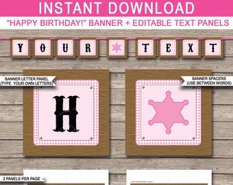 Cowgirl Party Banner - Happy Birthday Banner - Custom Banner - Cowgirl Party Decorations - Bunting - INSTANT DOWNLOAD with EDITABLE text