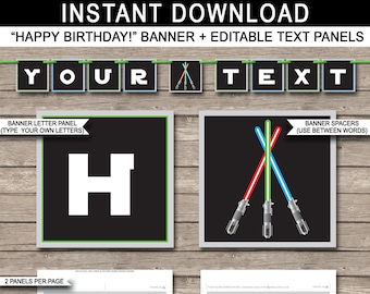スターウォーズ バースデーバナー：編集可能なテキスト、パーティーデコレーション（すぐにダウンロード）