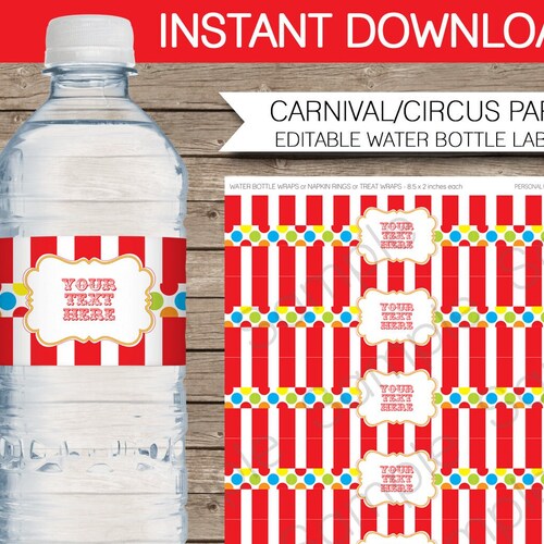 Carnival Water Bottle Labels or Wrappers Carnival or Circus - Etsy
