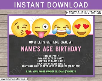 Emoji Invitation Template - Printable Emoji Theme Birthday Party Invite - Emoticon - Emojional - OMG - EDITABLE Text DOWNLOAD