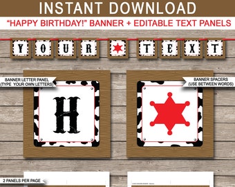 Cowboy Birthday Party Banner Template: Editable Western Decor (Digital Download)