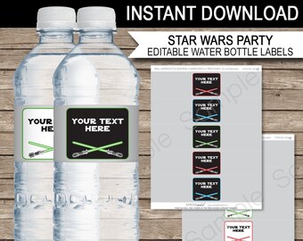 Star Wars Water Bottle Labels or Wrappers - Printable Birthday Party Decorations - INSTANT DOWNLOAD & EDITABLE text template