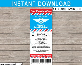 Airplane Ticket Birthday Invitation Template: Editable Boarding Pass (Digital Download)