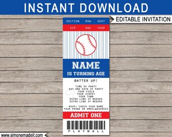 Baseball Ticket Birthday Invitation Template: Editable Text (PDF)