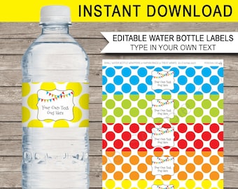 Polkadot Water Bottle Labels Template: Editable Birthday Party Decor (INSTANT DOWNLOAD)