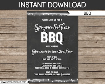 Printable BBQ Invitation Template - Invite - Birthday Party, Backyard, Housewarming, Baby Shower, Congratulations, - INSTANT DOWNLOAD