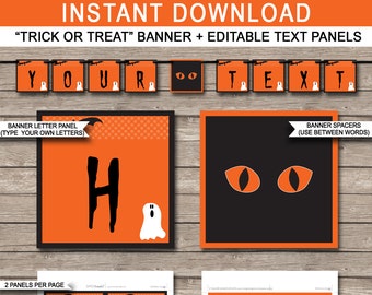 Halloween Banner Template - Printable Party Decorations - Trick or Treat - Custom Pennant - INSTANT DOWNLOAD with EDITABLE text