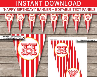 Carnival Party Banner Template - Circus Party - Happy Birthday or Custom Banner - Party Decorations - INSTANT DOWNLOAD with EDITABLE text