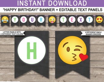 Emoji Birthday Banner - Happy Birthday Banner - Printable Custom Banner - Party Decorations - INSTANT DOWNLOAD with EDITABLE text