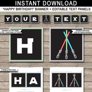 Star Wars Party Banner - Happy Birthday Banner - Custom Banner - Party Decorations - Bunting - INSTANT DOWNLOAD with EDITABLE text