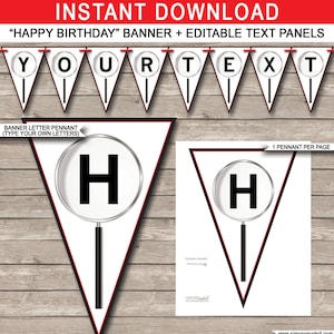 Spy Party Banner: Editable Text, Happy Birthday Pennants (Instant Download)