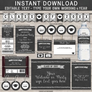 Graduation Party Invitations & Decorations Template Bundle Any Year Silver INSTANT DOWNLOAD EDITABLE text image 1