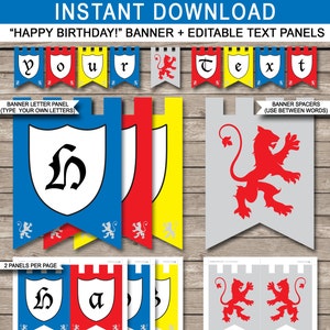 Medieval Knight Party Banner Template - Custom Happy Birthday Banner - Party Decorations - INSTANT DOWNLOAD with EDITABLE text