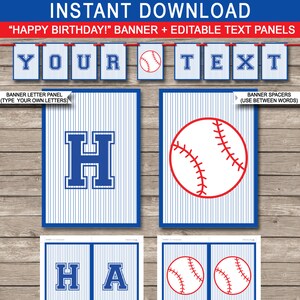Baseball Party Banner - Happy Birthday Banner - Custom Banner - Party Decorations - Bunting - INSTANT DOWNLOAD with EDITABLE text