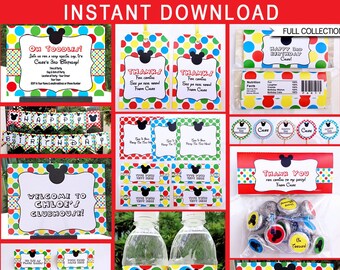 Mickey Mouse Party Printables Decorations & Invitation Template Bundle - Birthday Party Theme - DIY EDITABLE TEXT