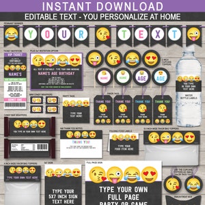 Emoji Party Template Bundle Invitation Printable Birthday Theme Decoration Package Pack Kit Set Collection Girls Emojional DOWNLOAD image 1