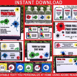 Paintball Party Templates Invitation Printable Paint Ball Theme Birthday Party Decorations DIY EDITABLE TEXT image 1