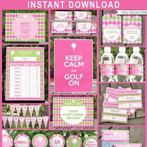 Girls Golf Party Templates with Invitation - Printable Ladies Birthday Decorations Bundle Package Collection Pack Set Kit - INSTANT DOWNLOAD