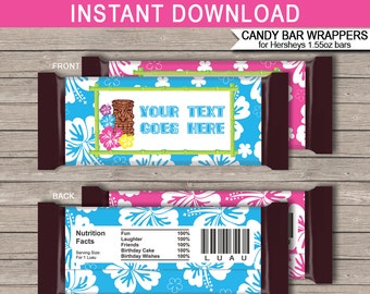 Luau Party Candy Bar Wrappers - Party Favors - Chocolate Labels - INSTANT DOWNLOAD with EDITABLE text - you personalize at home