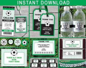 Decoraties voetbalverjaardagsfeestje: bundel met bewerkbare sjabloon (digitale download)