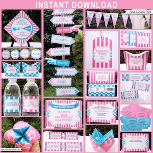 Pink Circus Party Templates with Invitations - Printable Carnival Decoration Bundle Package Pack Set Collection Kit - EDITABLE TEXT DOWNLOAD