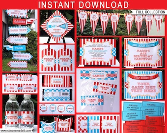 Circus Theme Party Decoration Template Bundle + Invitation - Printable Carnival Birthday Package Set Pack Kit Collection - EDITABLE DOWNLOAD