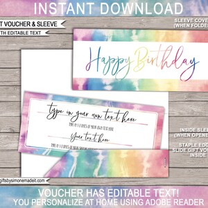 Geburtstag Tie Dye Geschenkgutschein Vorlage - Druckbare Geschenkkarte Zertifikat Ticketerlebnis - Geschenk für Teenager Idee - Individuelles Geschenk offenbaren