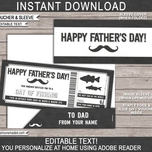 Vatertags Angeln Geschenkgutschein Vorlage - Überraschungs-Angelausflug für Papa - SOFORTIGER DOWNLOAD mit EDITIERBARE Text