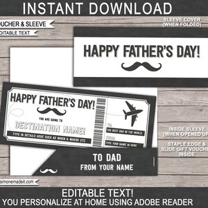 Flugticket Coupon Vorlage - Druckbare Vatertags Bordkarte Geschenkgutschein Zertifikat für Papa - Überraschungsreise Reveal - EDITIERBARER TEXT