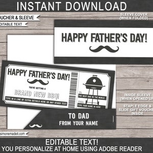 BBQ Voucher Coupon Template - Printable Fathers Day Gift Certificate Ticket Card for Dad - Barbecue Dinner Meal - EDITABLE Text DOWNLOAD