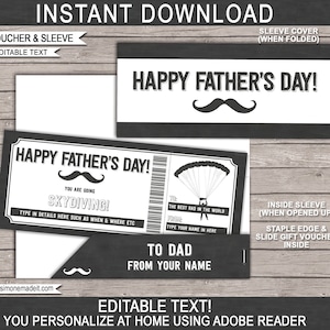 Fallschirmsprung Gutschein Coupon Vorlage - Druckbare Geschenkgutschein Karte Shirt für Papa, Sky Dive Erfahrung - EDITIERBARER TEXT DOWNLOAD
