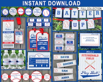 Baseball Theme Party Template Bundle + Invitation - Printable Birthday Decoration Package Set Pack Kit Collection - EDITABLE TEXT DOWNLOAD