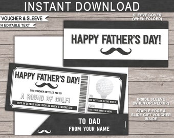 Golf Voucher Coupon Template - Printable Fathers Day Golfing Gift Certificate Ticket Pass for Dad -  Surprise Round of Golf - EDITABLE TEXT