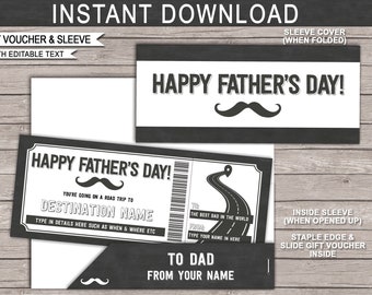 Road Trip Voucher Coupon Template - Printable Fathers Day Gift Certificate Card Ticket for Dad - Surprise Vacation - EDITABLE TEXT DOWNLOAD