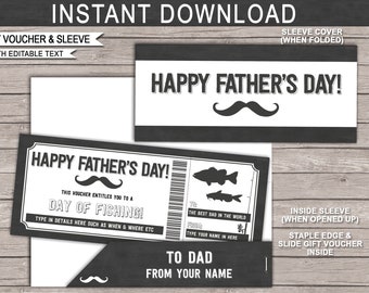 Fathers Day Fishing Gift Voucher Coupon Template - Surprise Fishing Trip for Dad - INSTANT DOWNLOAD with EDITABLE text